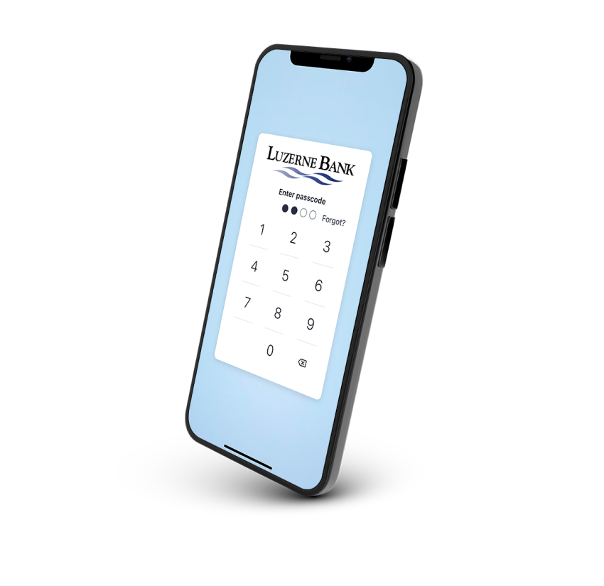 Luzerne Bank digital banking password screen on a mobile device.